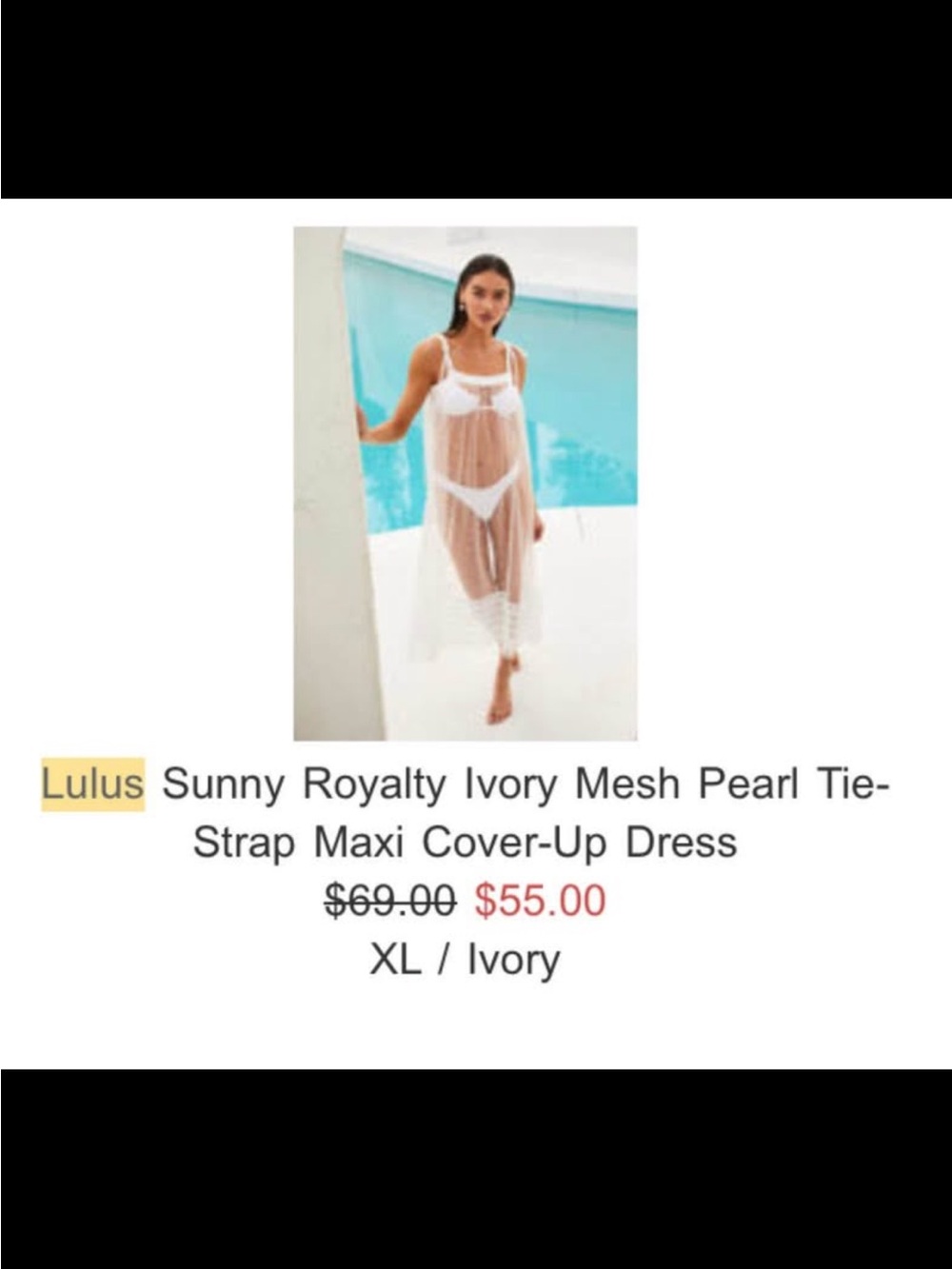 Lulu's Sunny Royalty Ivory Mesh Pearl Tie-Strap Maxi Cover-Up Dress